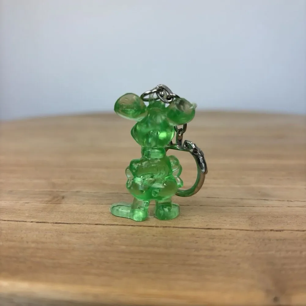 Vintage Keychain Green Mouse Key Ring Acrylic Chuck E. Cheese Retro Jelly Figure